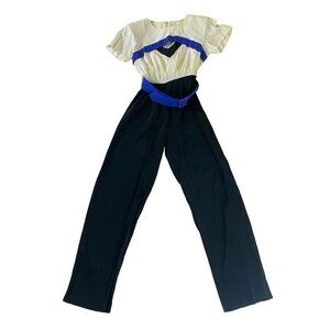 Vintage Diamond's Run Women's Color Block Jumpsuit W/ Belt - 7/8